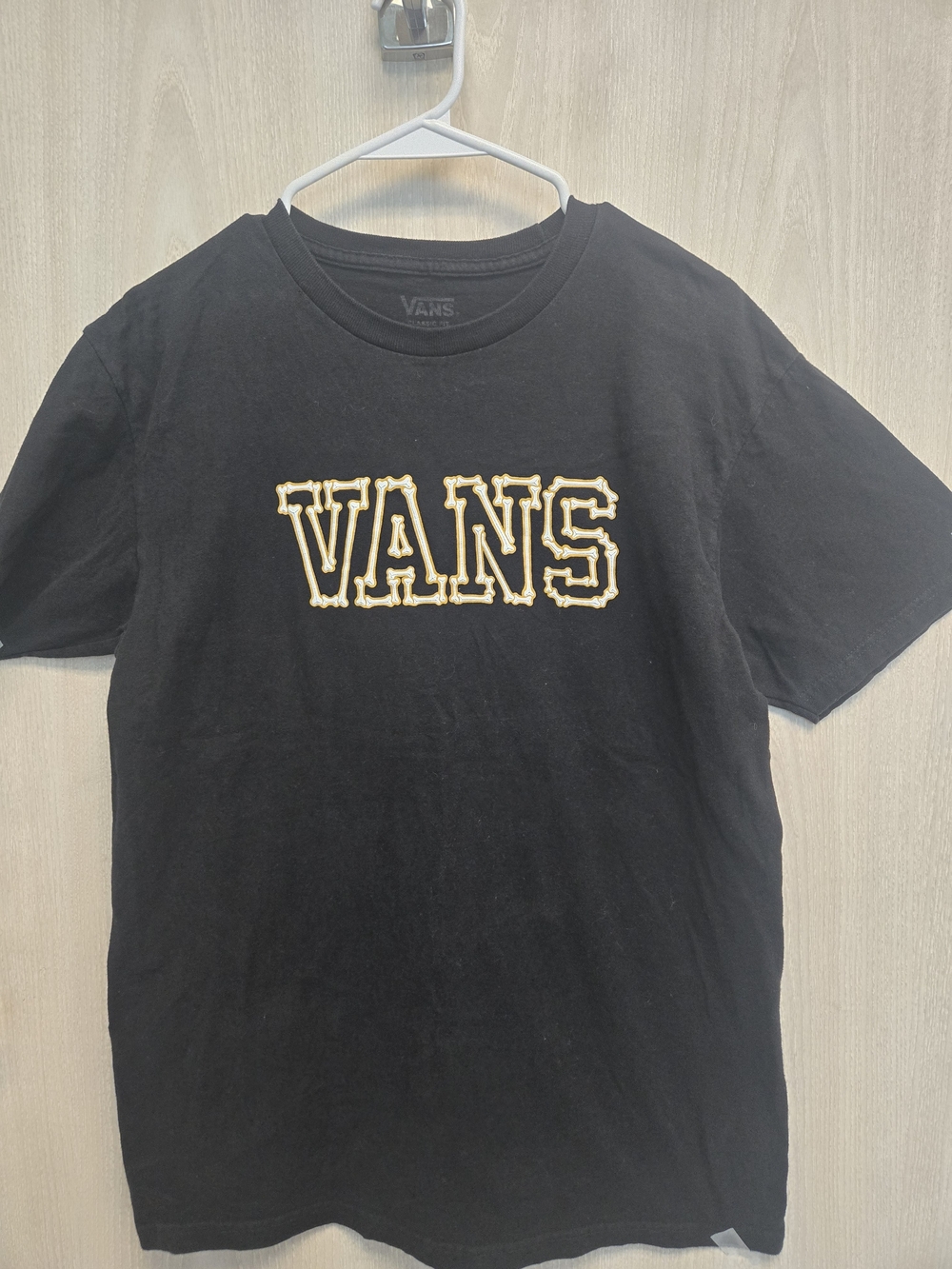 Vans Black Tee with Cream Outline Logo Size M